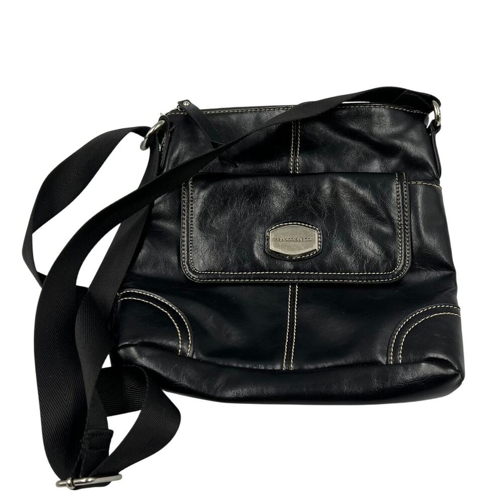 Franco Sarto Classic Black Crossbody Purse Messenger Zippered Handbag Medium